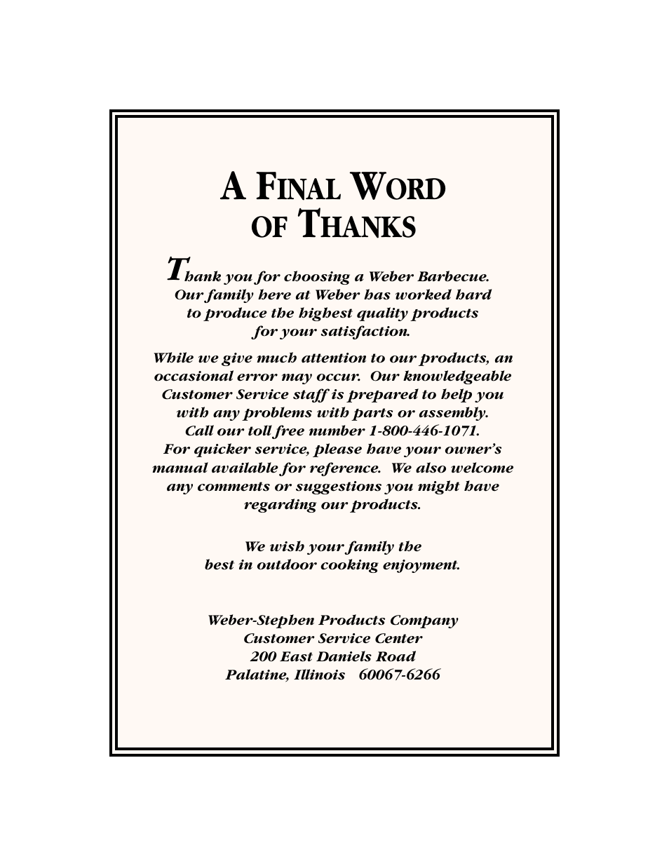 A final word of thanks, Inal, Ord of | Hanks | weber 700 LX User Manual | Page 36 / 36
