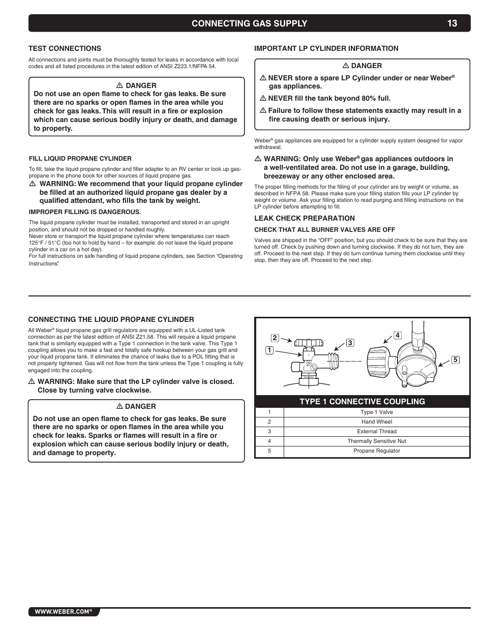 Connecting gas supply | weber Summit 56069 User Manual | Page 13 / 56