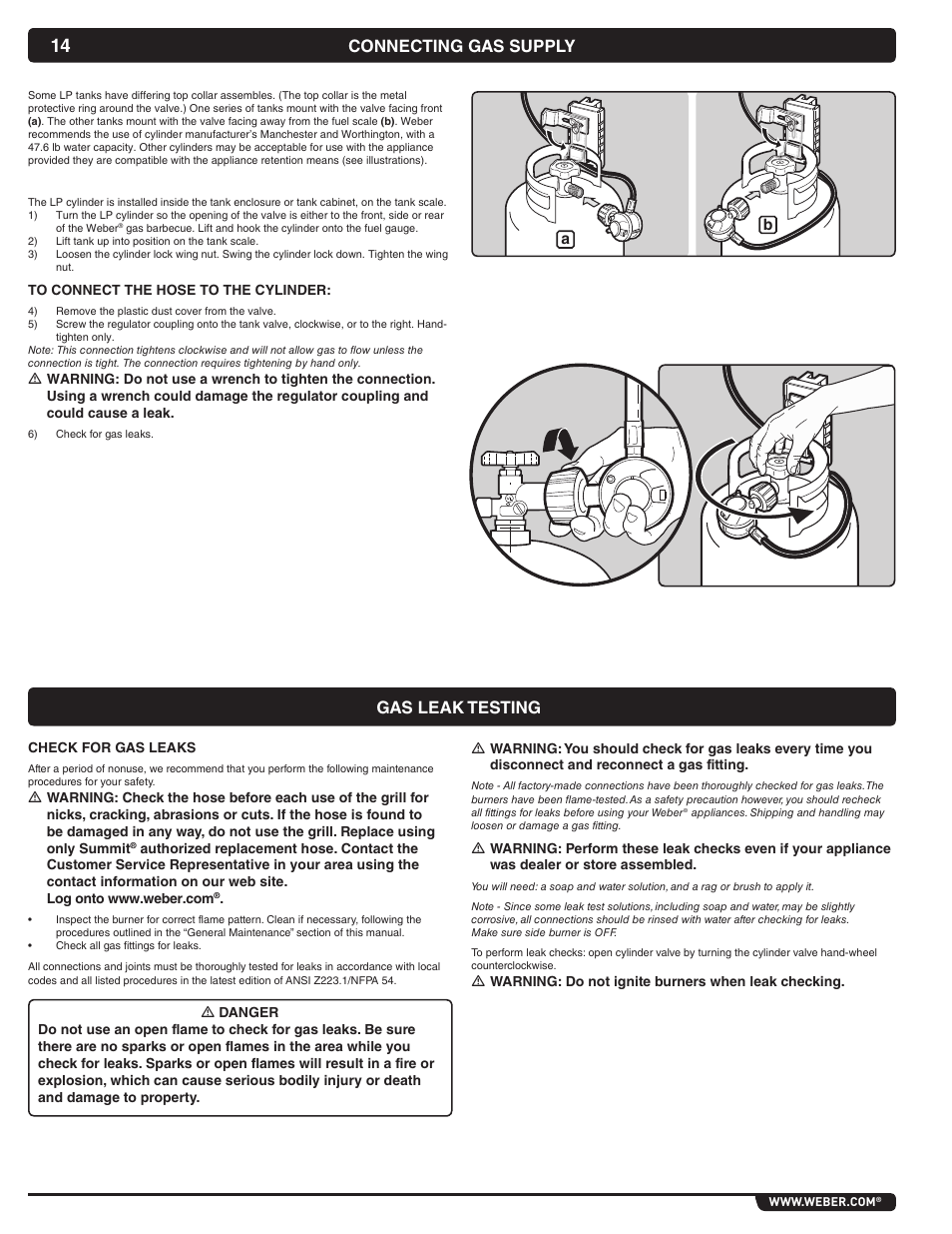 Connecting gas supply gas leak testing | weber Summit 56069 User Manual | Page 14 / 56