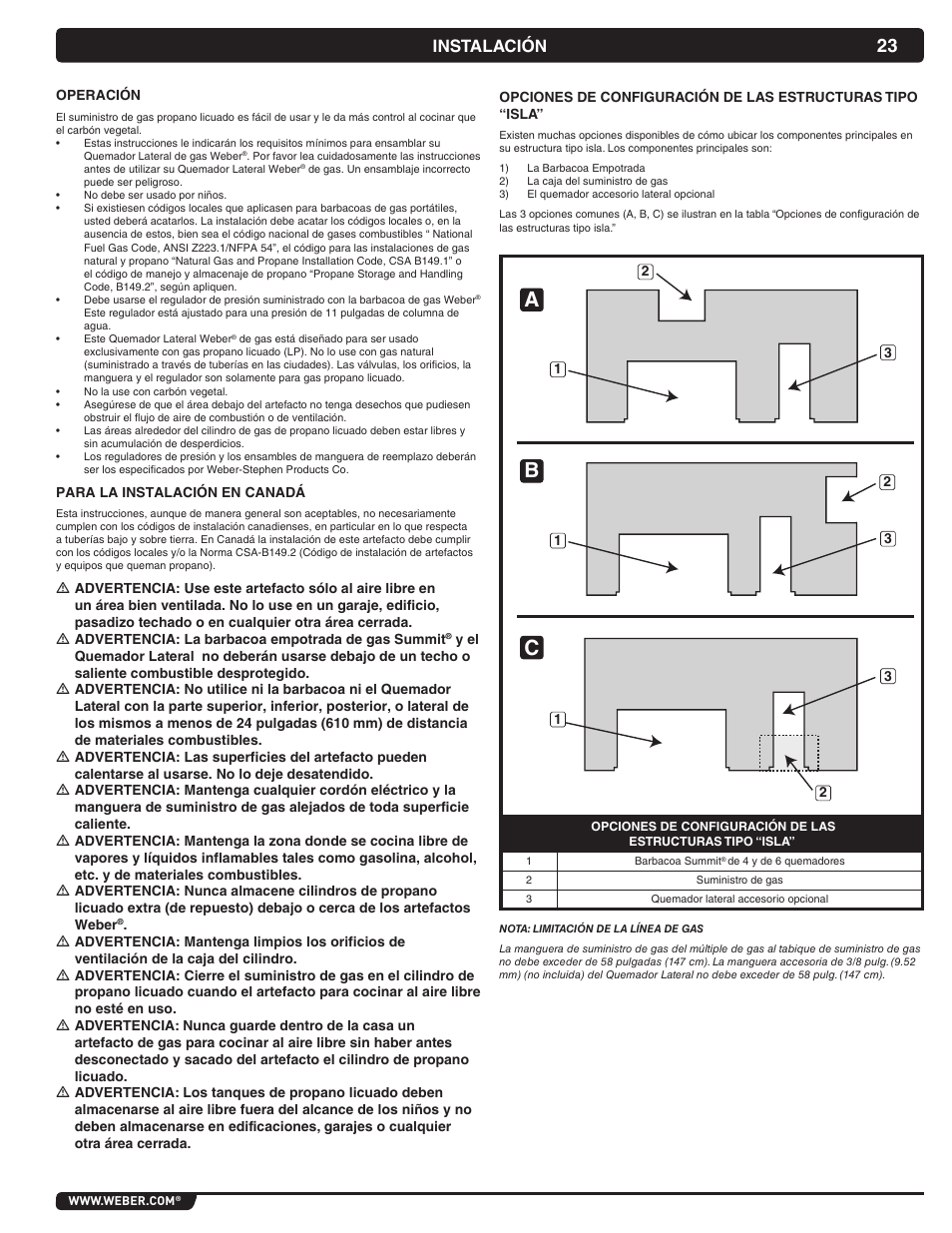 Ca b, Instalación | weber Summit 56069 User Manual | Page 23 / 56
