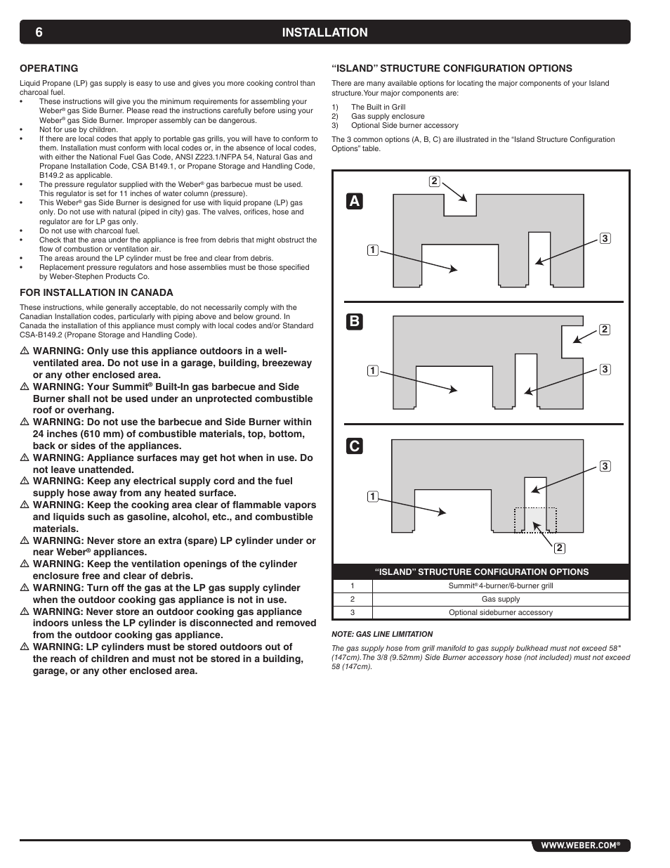Ca b, Installation | weber Summit 56069 User Manual | Page 6 / 56