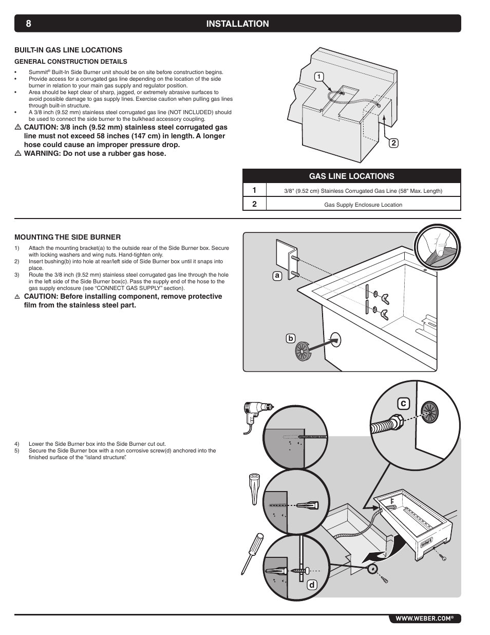 Installation | weber Summit 56069 User Manual | Page 8 / 56