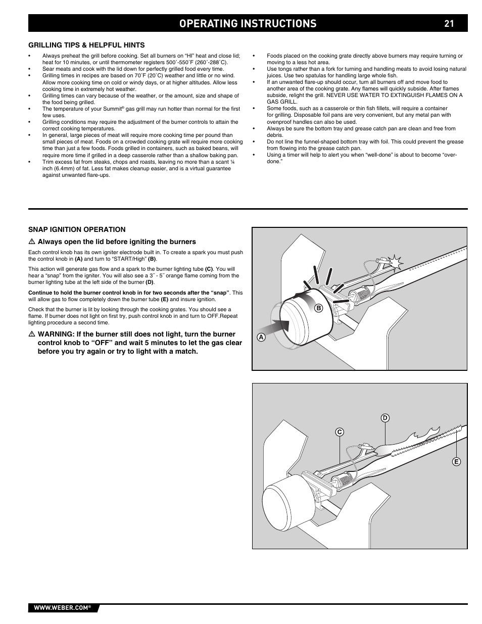 Operating instructions | weber Summit E/S-450 User Manual | Page 21 / 84