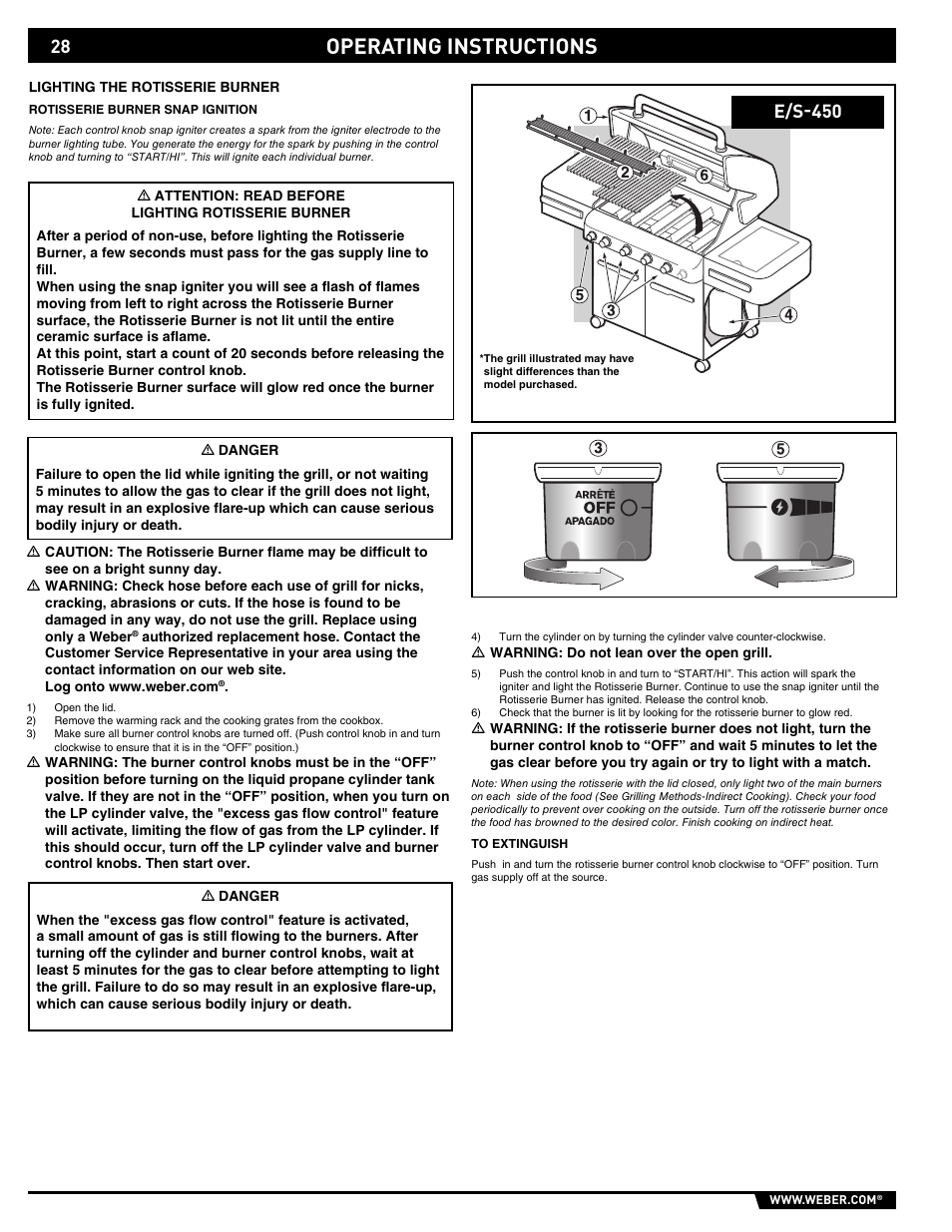 Operating instructions, E/s-450 | weber Summit E/S-450 User Manual | Page 28 / 84