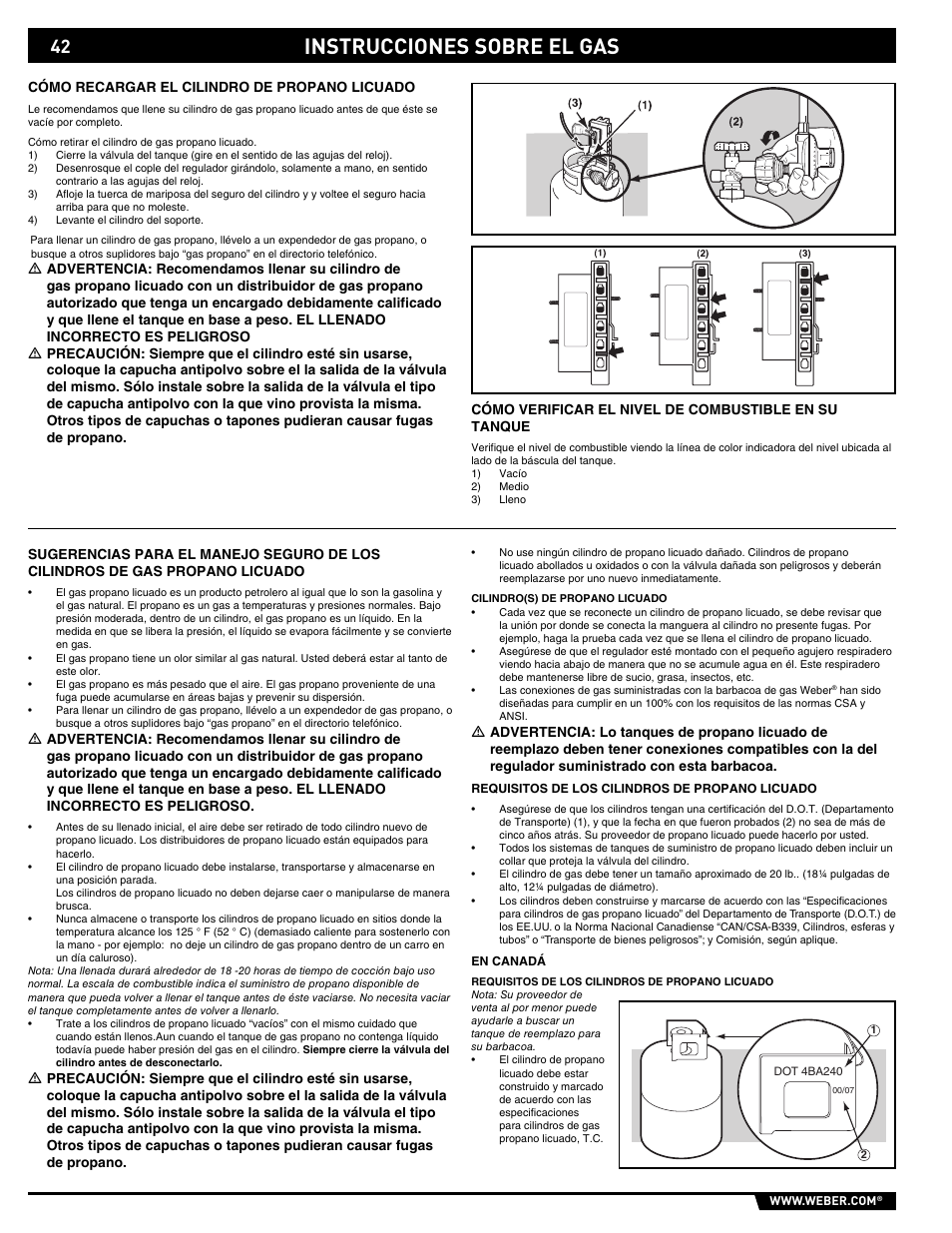 Gas instructions, Instrucciones sobre el gas | weber Summit E/S-450 User Manual | Page 42 / 84