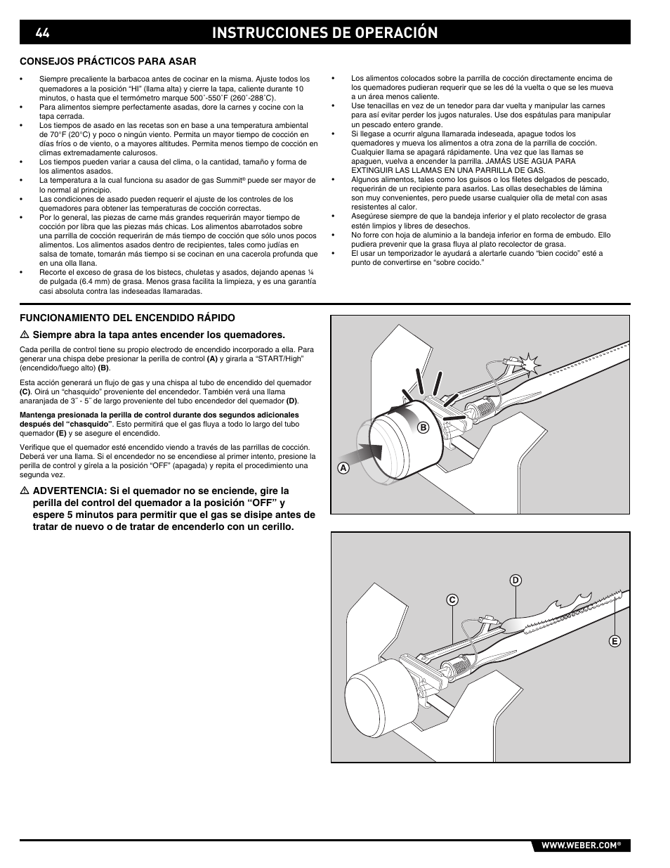 Instrucciones de operación | weber Summit E/S-450 User Manual | Page 44 / 84