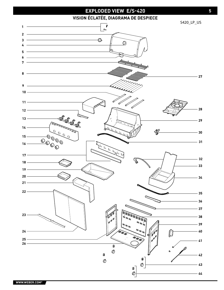 Exploded view e/s-420, Vision éclatée, diagrama de despiece | weber Summit E/S-450 User Manual | Page 5 / 84