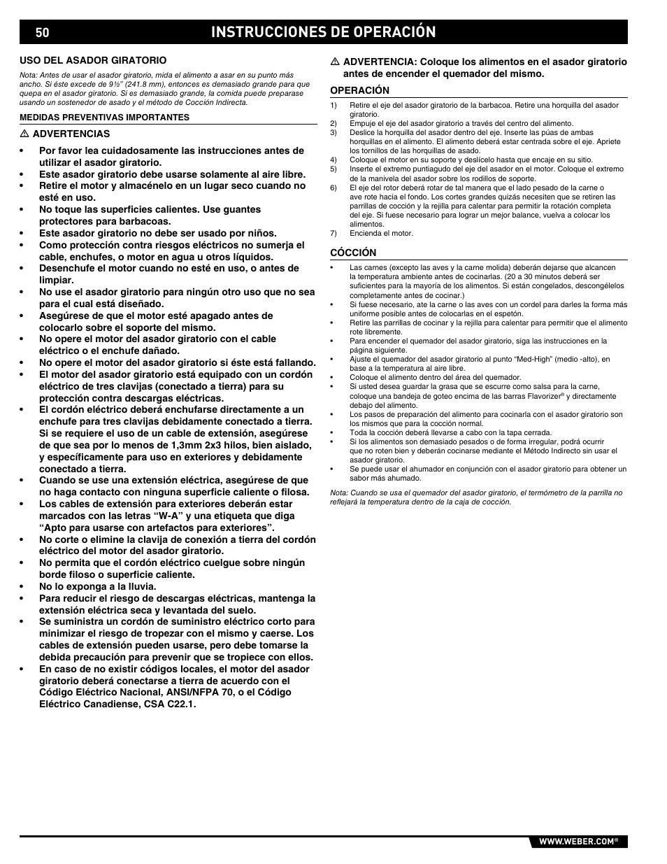 Instrucciones de operación | weber Summit E/S-450 User Manual | Page 50 / 84