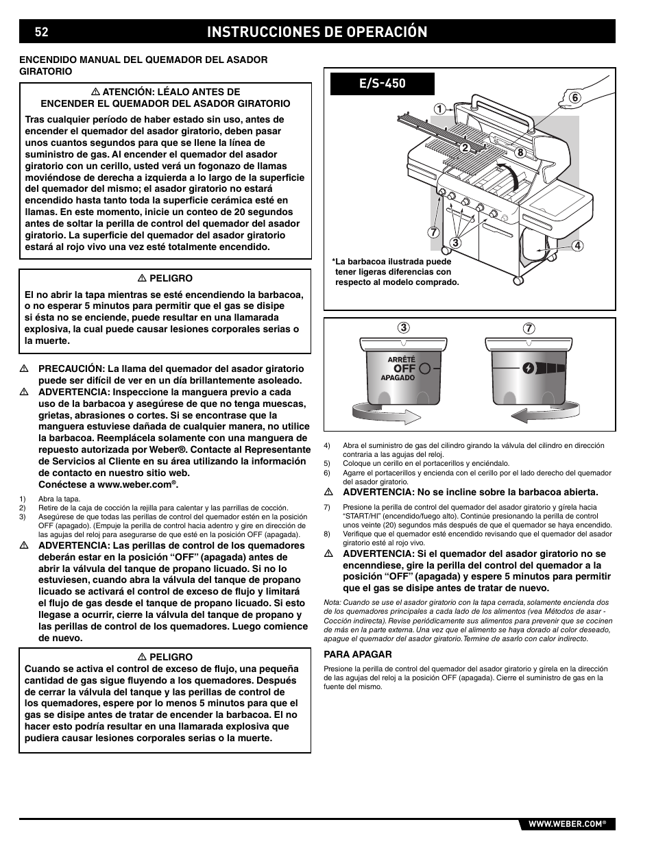Instrucciones de operación, E/s-450 | weber Summit E/S-450 User Manual | Page 52 / 84