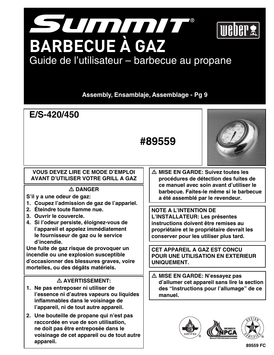 Barbecue à gaz, Guide de l’utilisateur – barbecue au propane | weber Summit E/S-450 User Manual | Page 57 / 84