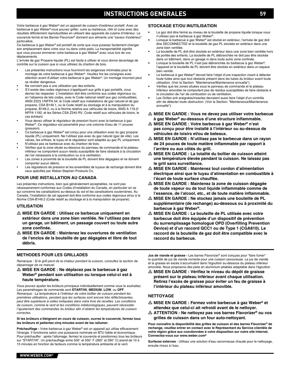 Instructions generales | weber Summit E/S-450 User Manual | Page 59 / 84