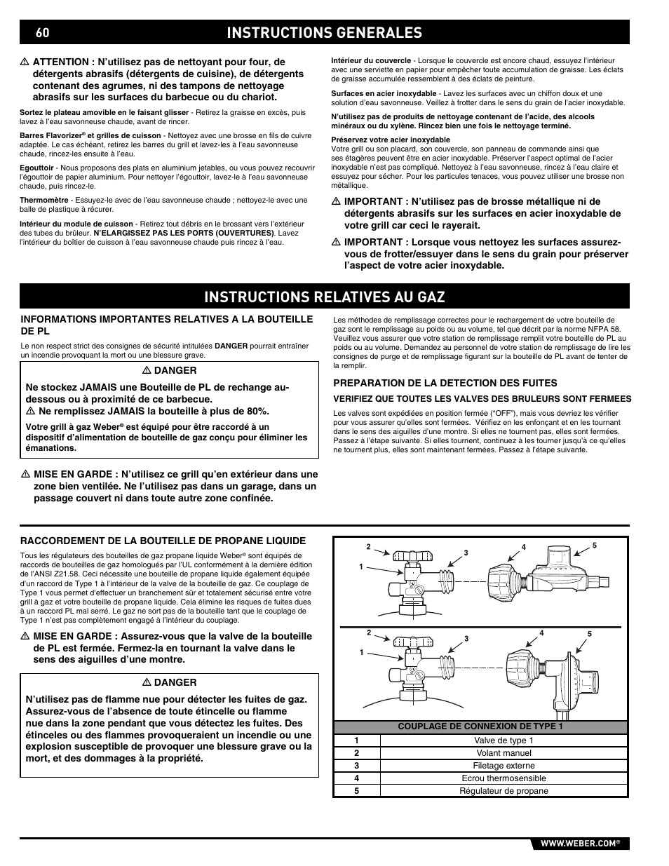 General instructions, Instructions relatives au gaz | weber Summit E/S-450 User Manual | Page 60 / 84