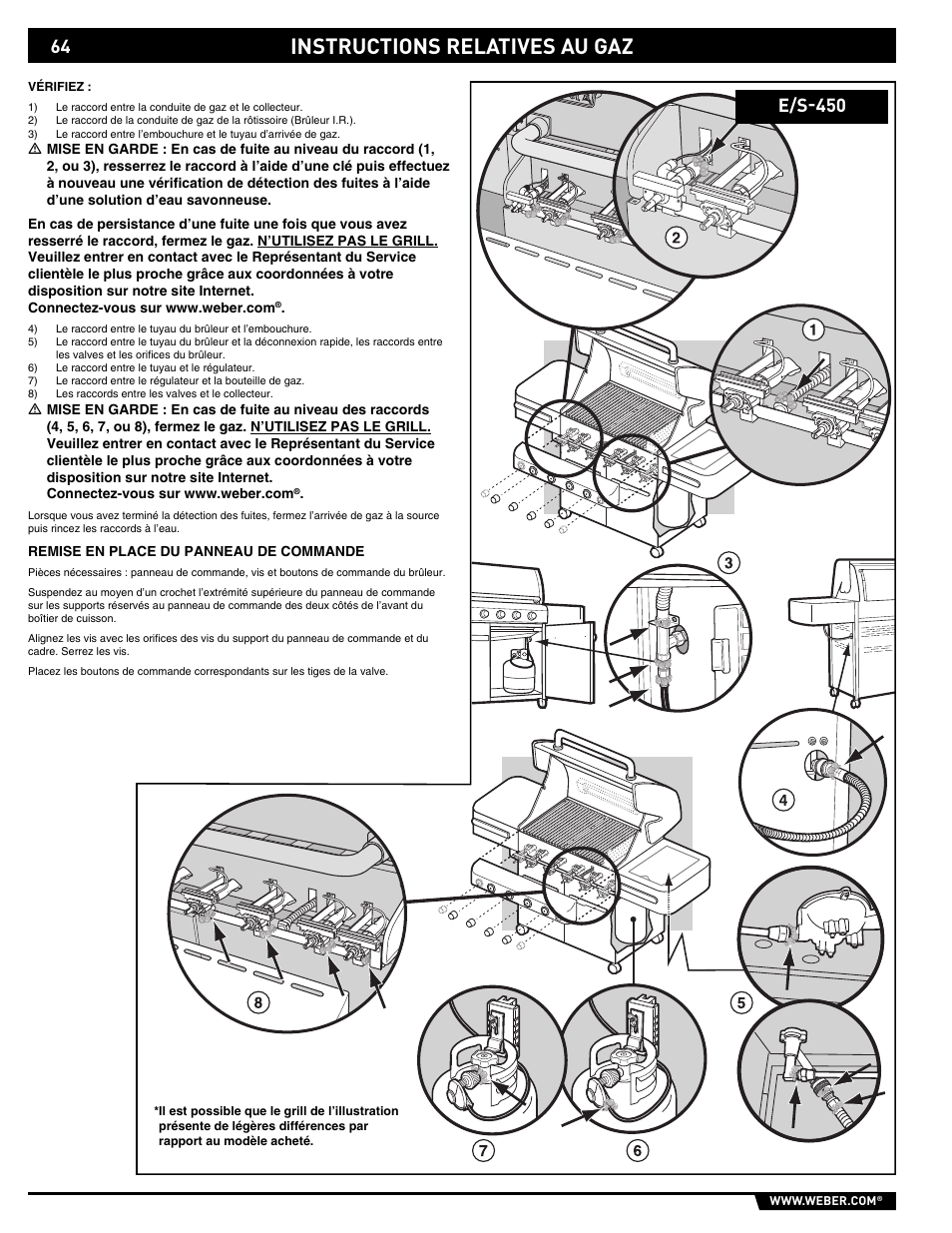 Instructions relatives au gaz, E/s-450 | weber Summit E/S-450 User Manual | Page 64 / 84