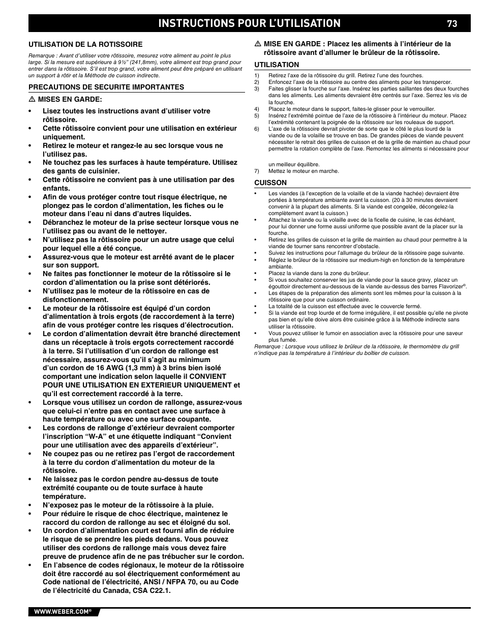 Instructions pour l’utilisation | weber Summit E/S-450 User Manual | Page 73 / 84