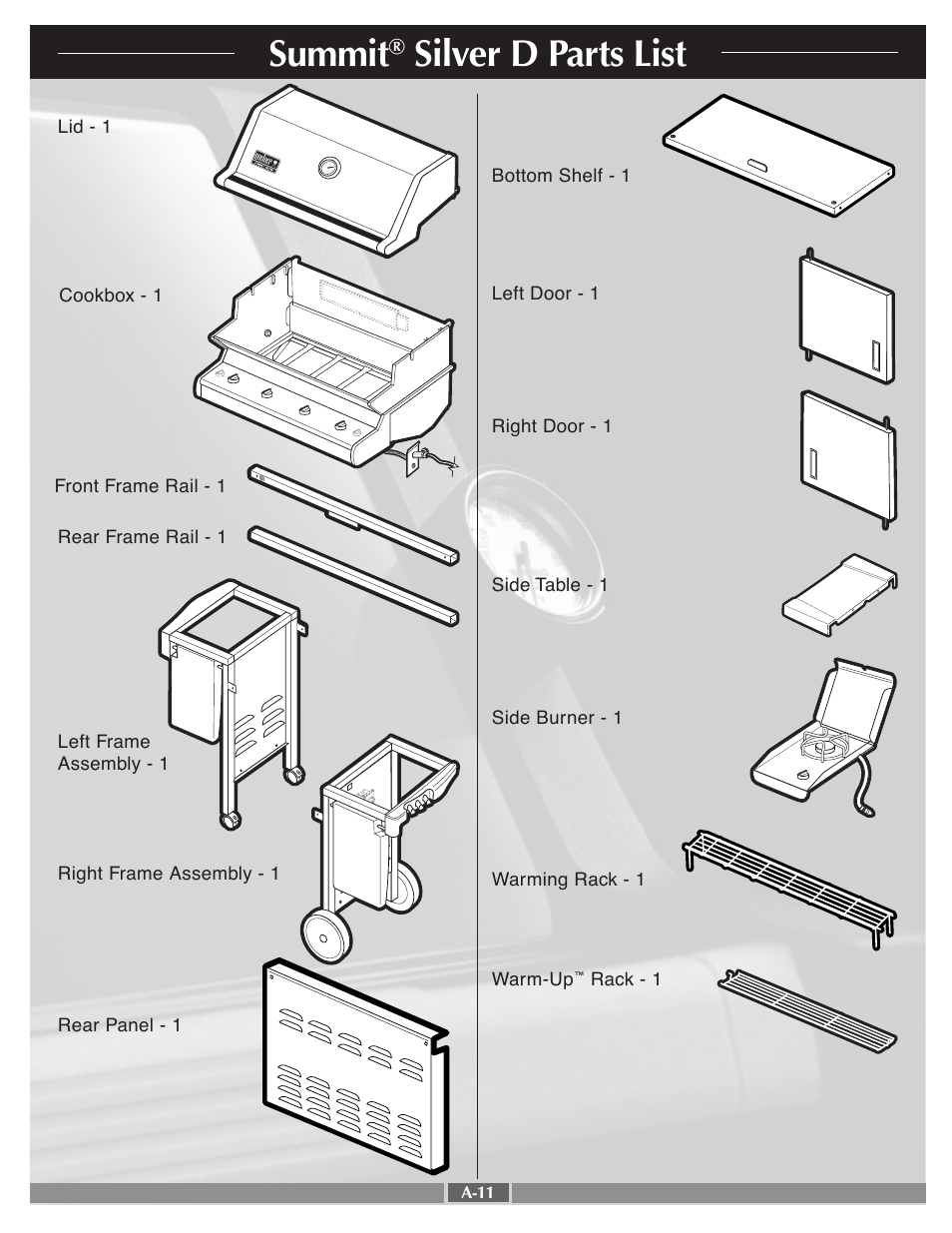Summit, Silver d parts list | weber 41995 User Manual | Page 11 / 60