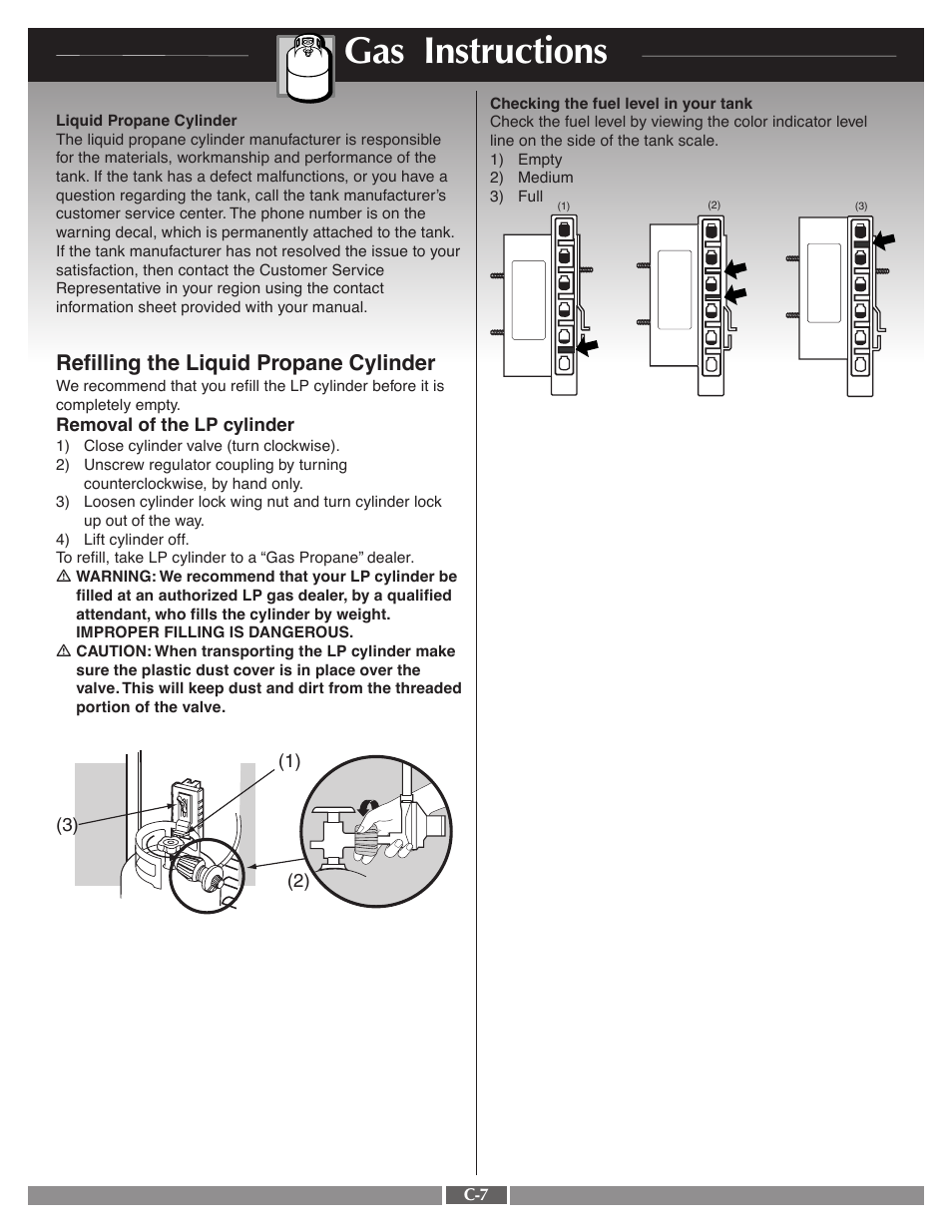 Gas instructions, Refilling the liquid propane cylinder | weber 41995 User Manual | Page 38 / 60
