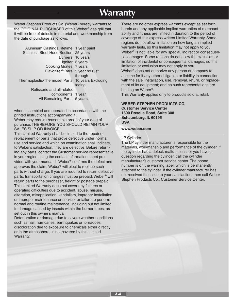 Warranty | weber 41995 User Manual | Page 4 / 60