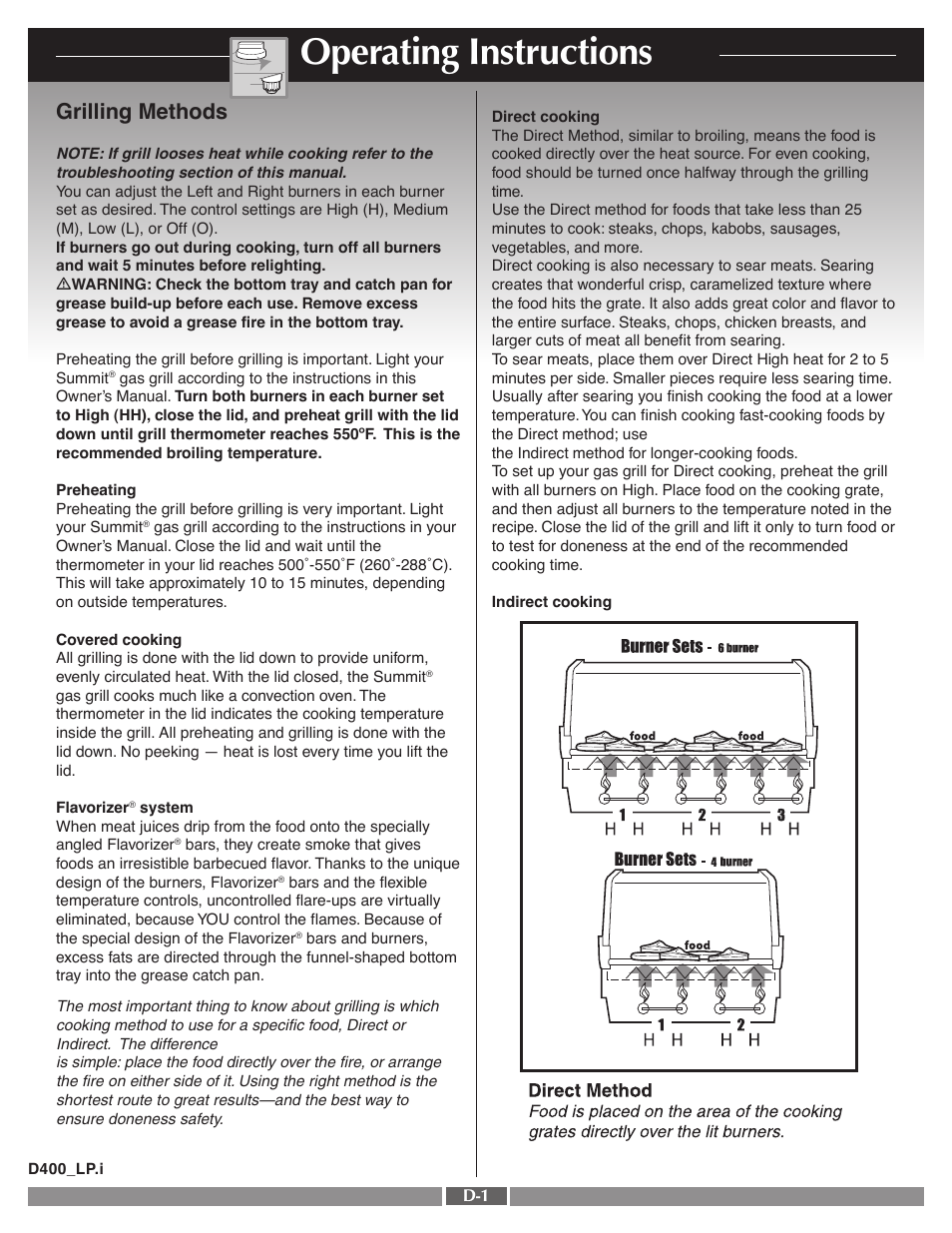 Operating instructions, Grilling methods | weber 41995 User Manual | Page 40 / 60