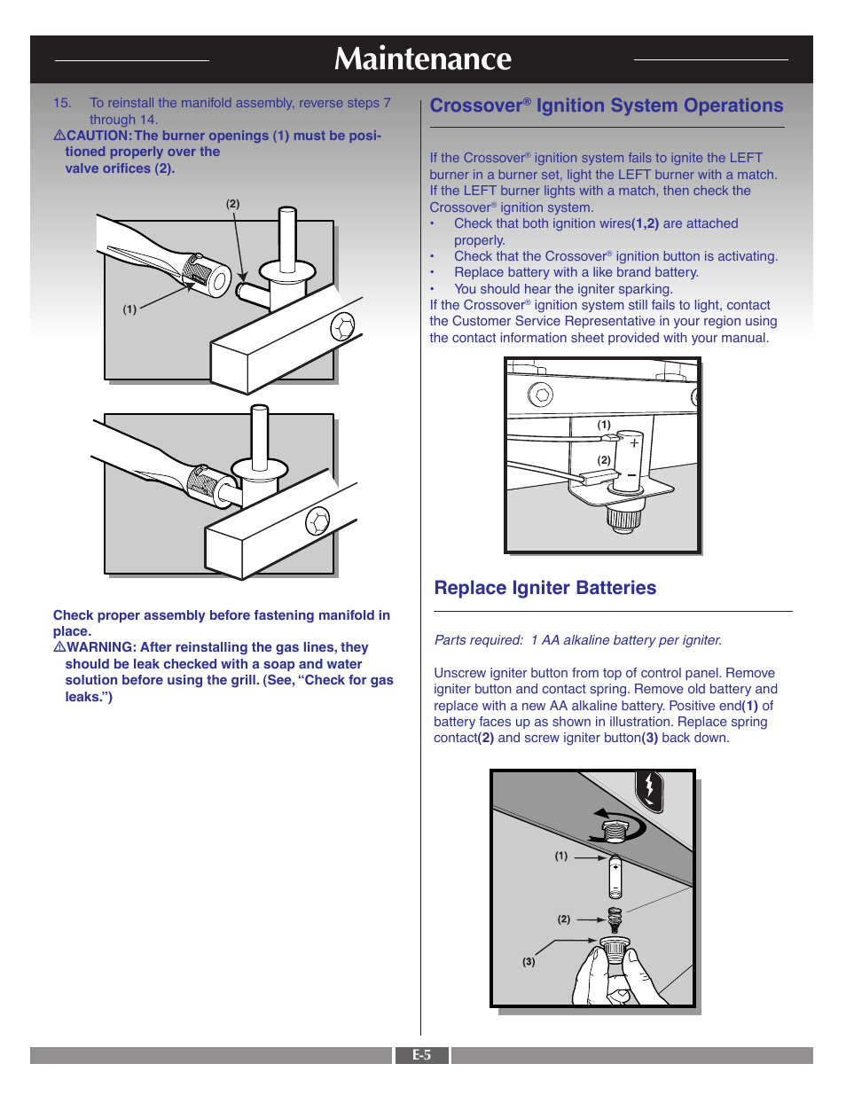 Maintenance, Crossover, Ignition system operations | Replace igniter batteries | weber 41995 User Manual | Page 60 / 60