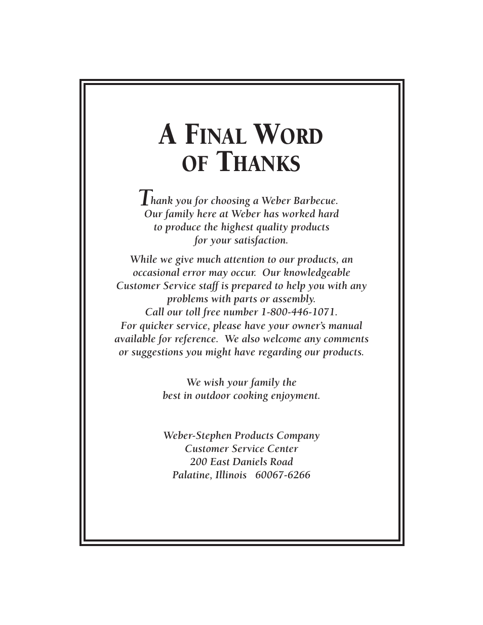 A final word of thanks, Inal, Ord of | Hanks | weber 3000 Series User Manual | Page 36 / 36