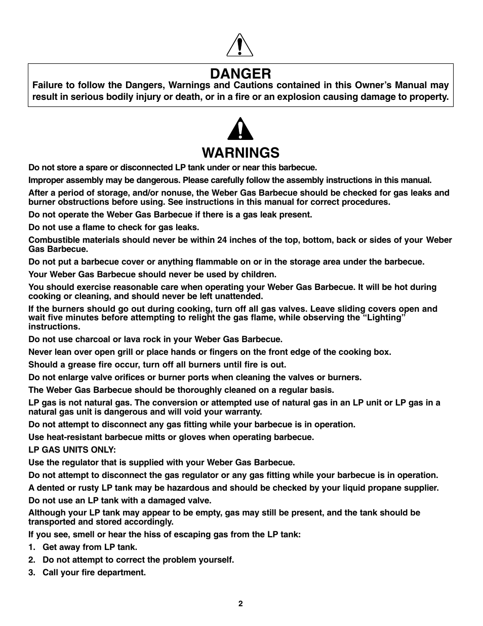 Warnings, Danger | weber FT 600 User Manual | Page 2 / 48