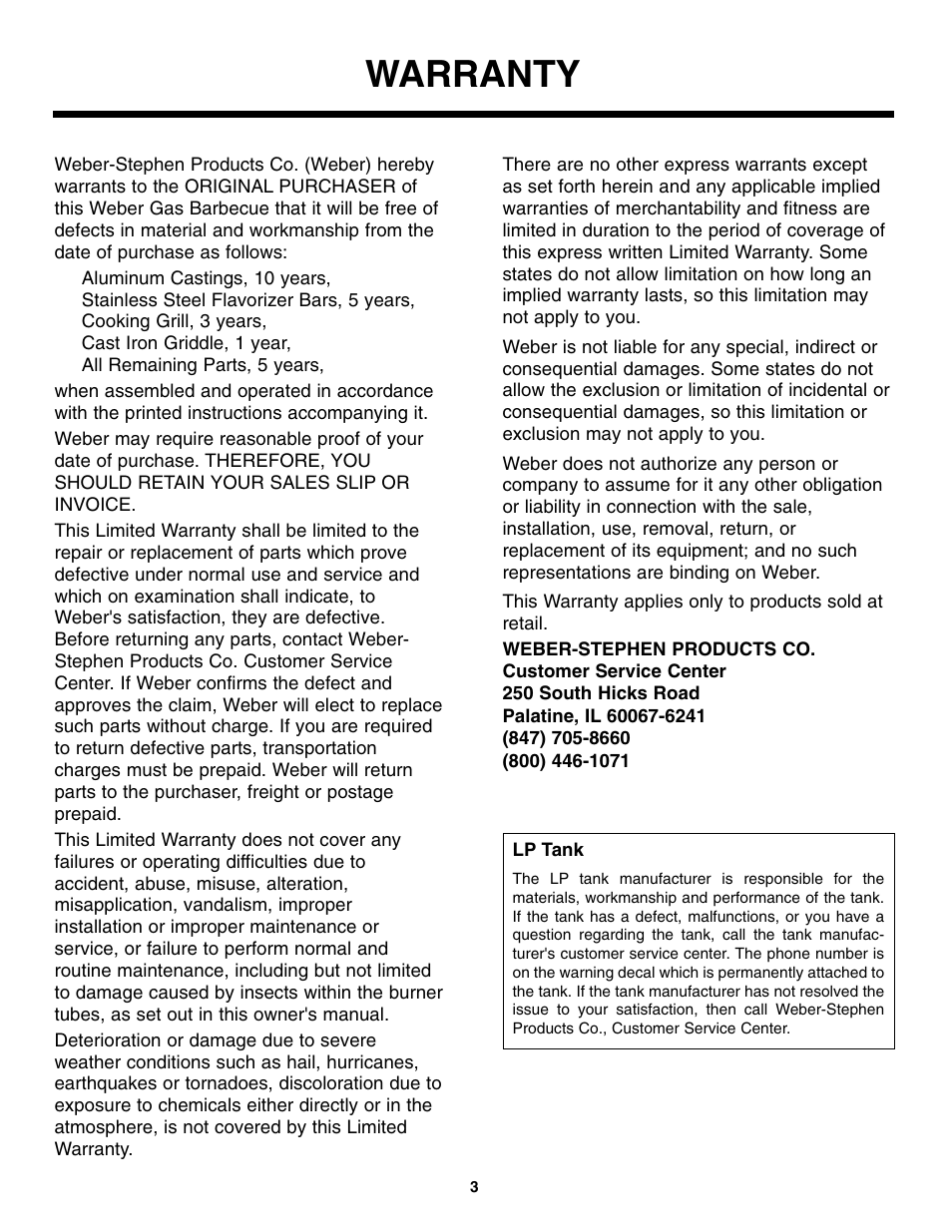 Warranty | weber FT 600 User Manual | Page 3 / 48