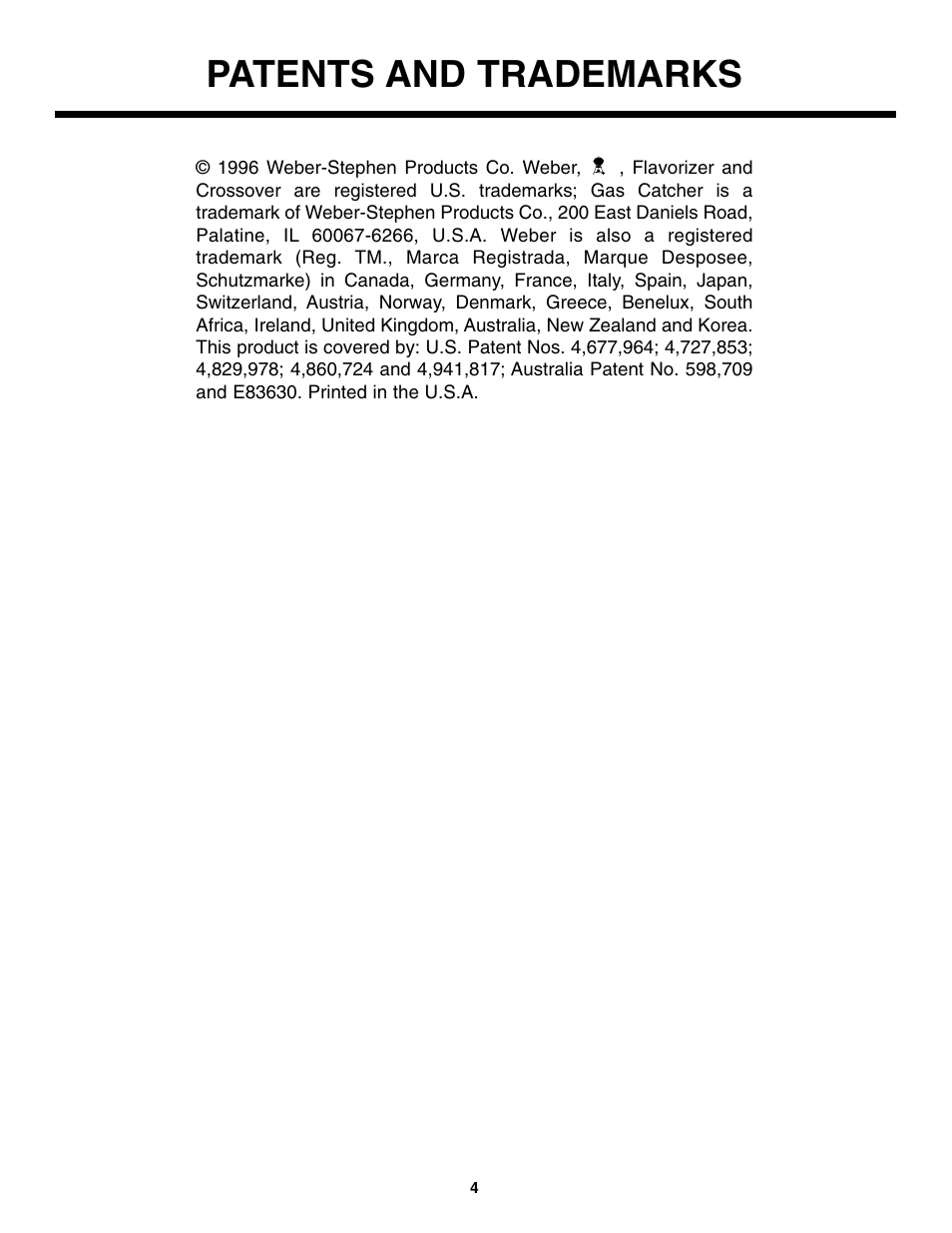 Patents and trademarks | weber FT 600 User Manual | Page 4 / 48