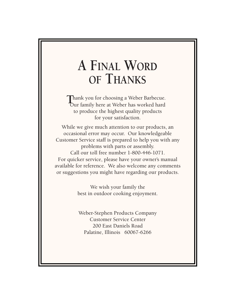 A finalword ofthanks, Inal, Ord of | Hanks | weber FT 600 User Manual | Page 48 / 48