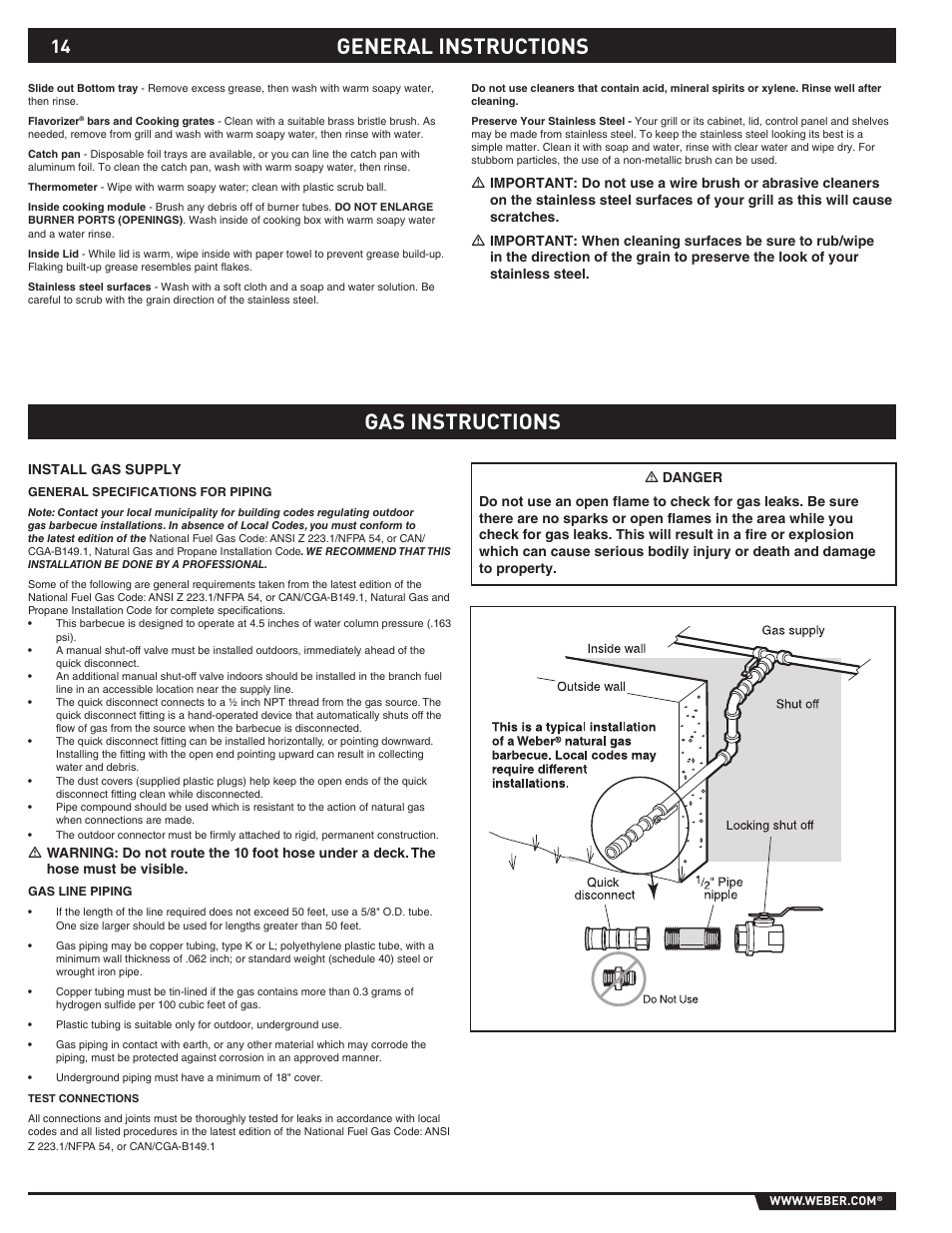 General instructions gas instructions | weber 89565 User Manual | Page 14 / 76