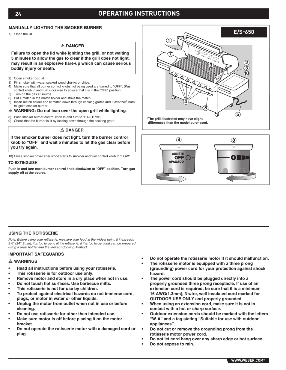 Operating instructions, E/s-650 | weber 89565 User Manual | Page 24 / 76