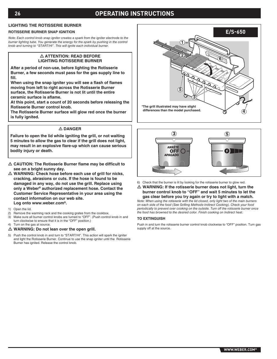 Operating instructions, E/s-650 | weber 89565 User Manual | Page 26 / 76