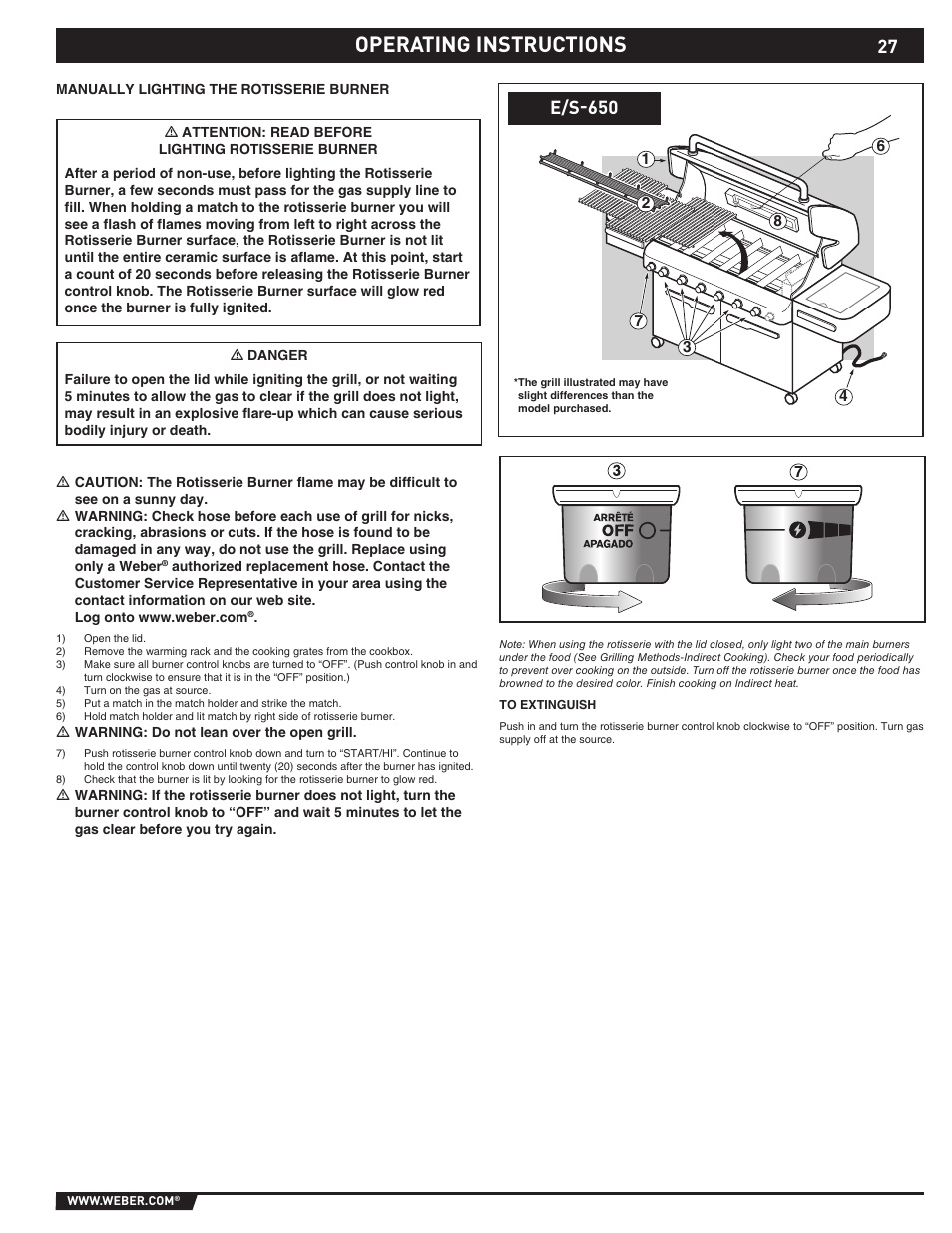 Operating instructions, E/s-650 | weber 89565 User Manual | Page 27 / 76