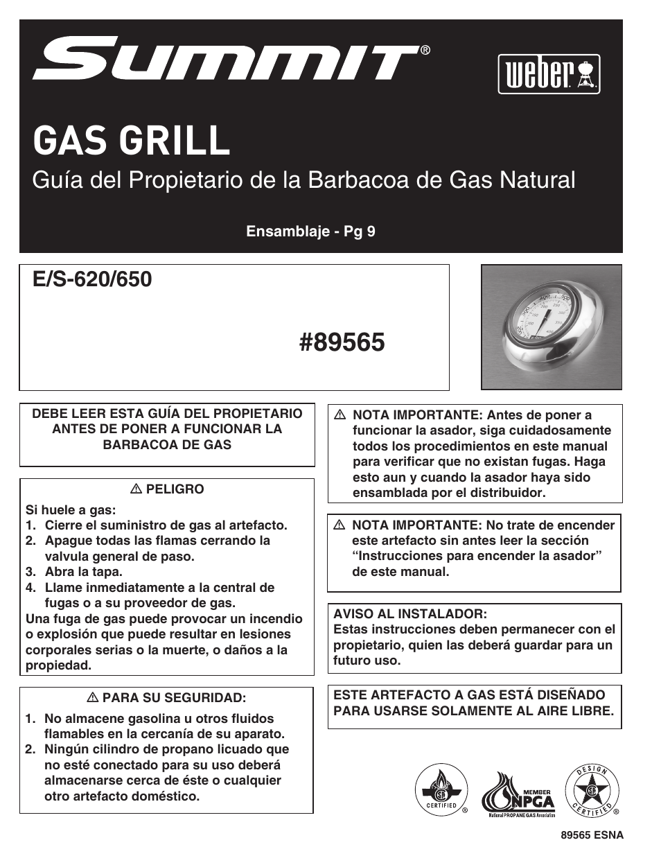 Gas grill, Guía del propietario de la barbacoa de gas natural | weber 89565 User Manual | Page 32 / 76