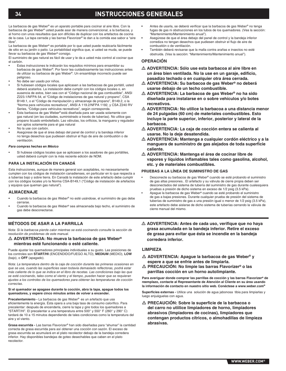 Instrucciones generales | weber 89565 User Manual | Page 34 / 76