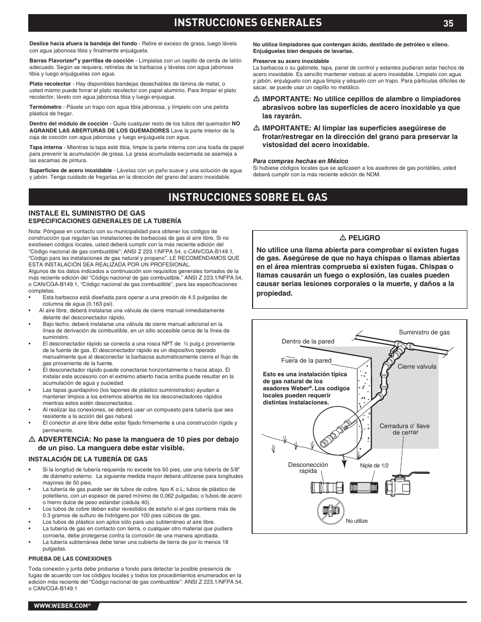 Instrucciones generales instrucciones sobre el gas | weber 89565 User Manual | Page 35 / 76