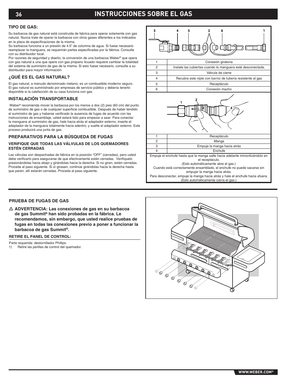 Instrucciones sobre el gas | weber 89565 User Manual | Page 36 / 76