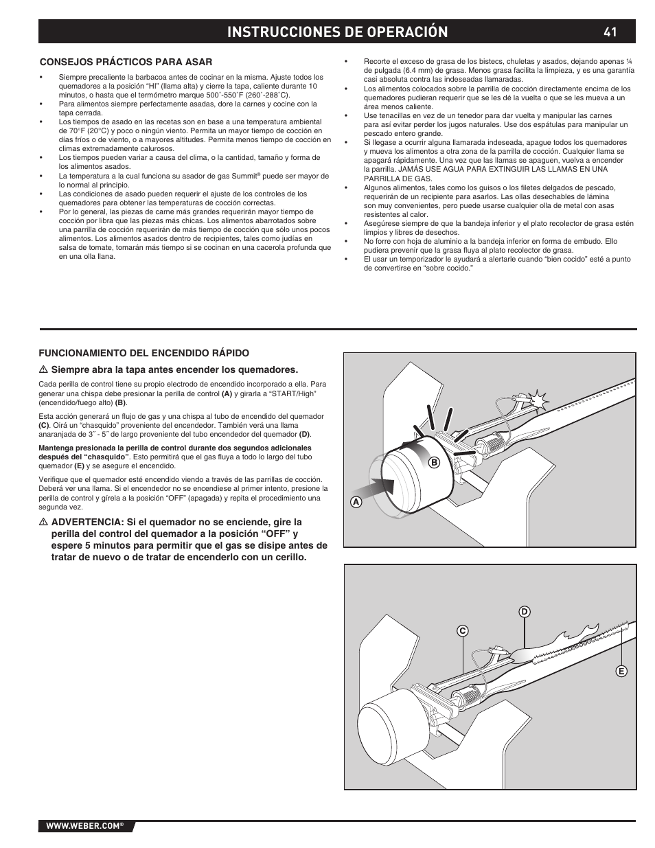 Instrucciones de operación | weber 89565 User Manual | Page 41 / 76