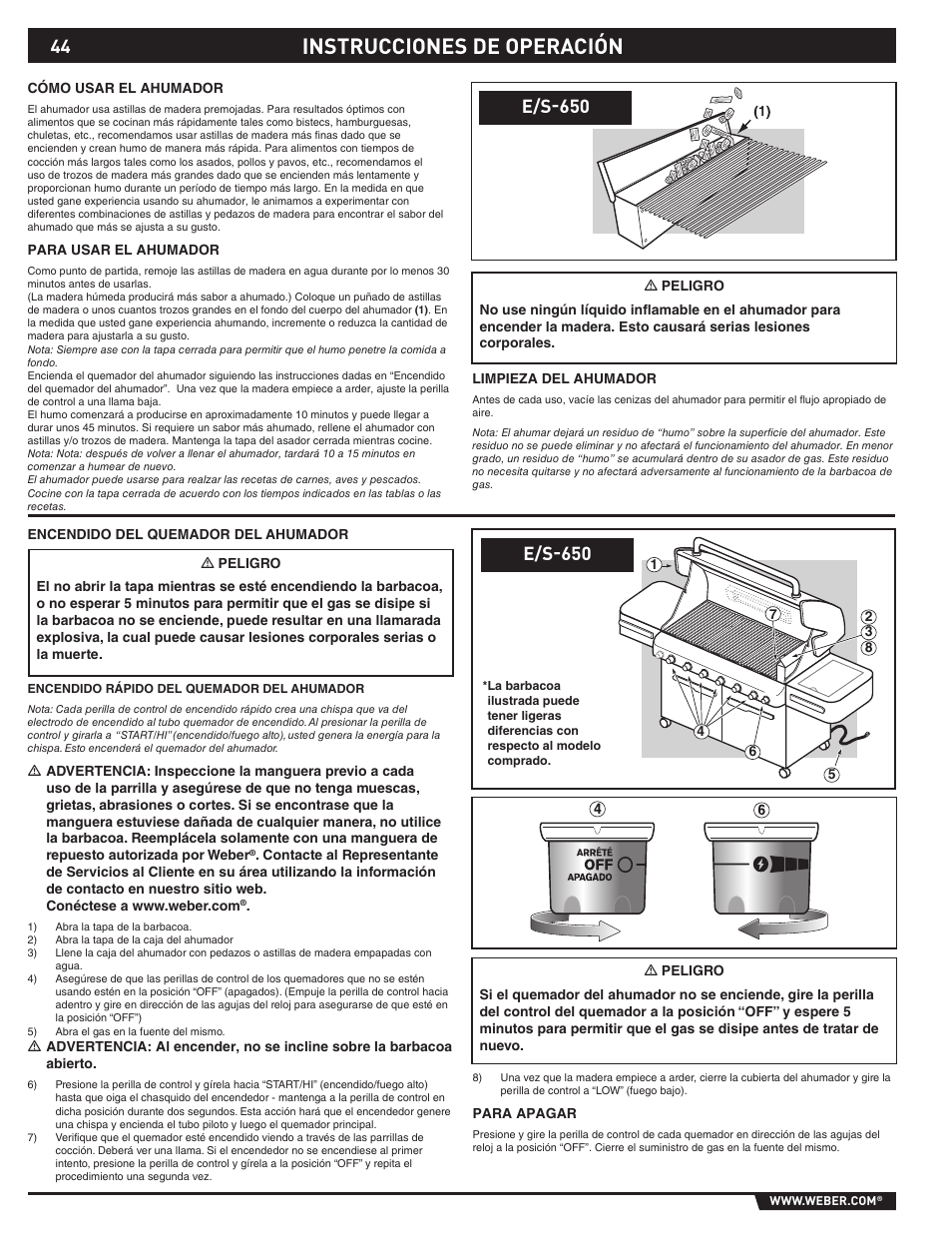 Instrucciones de operación, E/s-650 | weber 89565 User Manual | Page 44 / 76