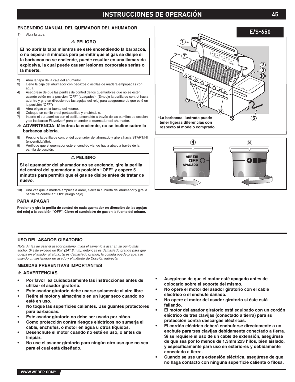 Instrucciones de operación, E/s-650 | weber 89565 User Manual | Page 45 / 76