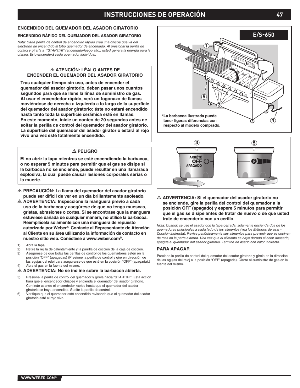 Instrucciones de operación, E/s-650 | weber 89565 User Manual | Page 47 / 76
