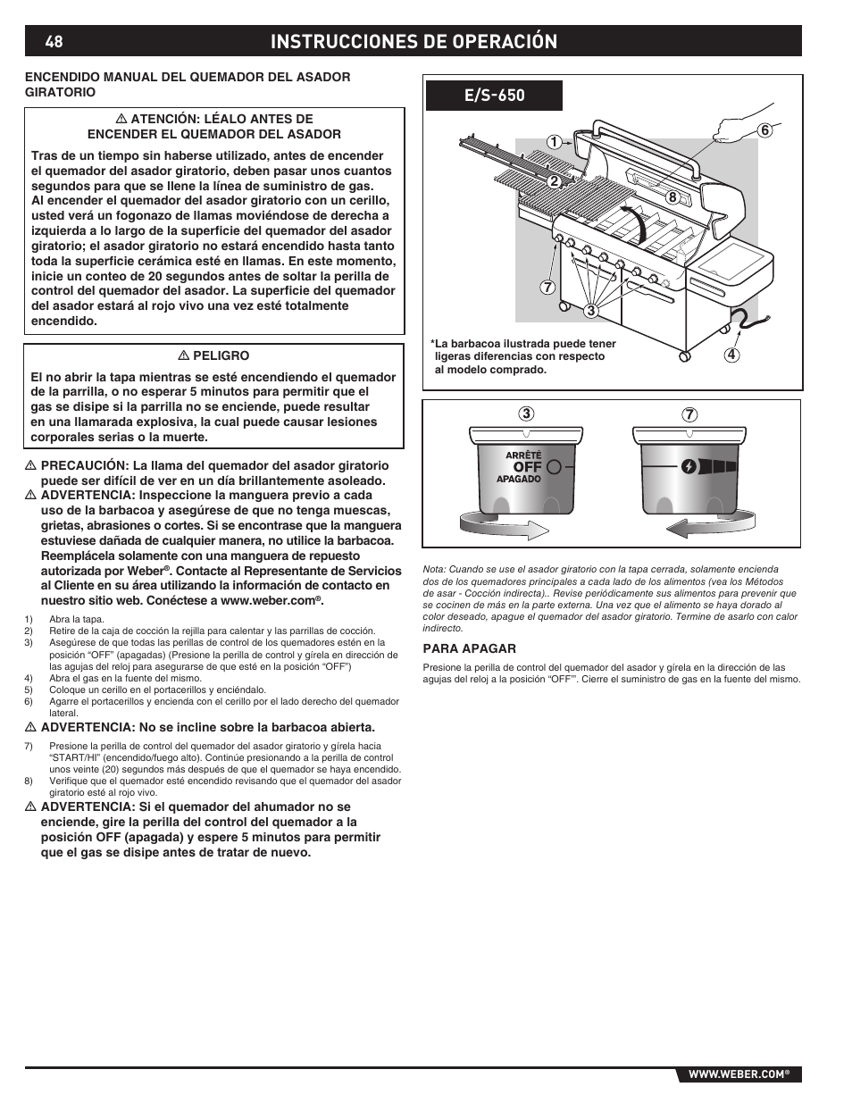 Instrucciones de operación, E/s-650 | weber 89565 User Manual | Page 48 / 76