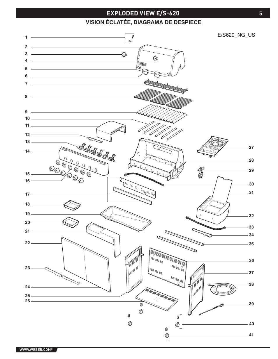 Exploded view e/s-620, Vision éclatée, diagrama de despiece | weber 89565 User Manual | Page 5 / 76