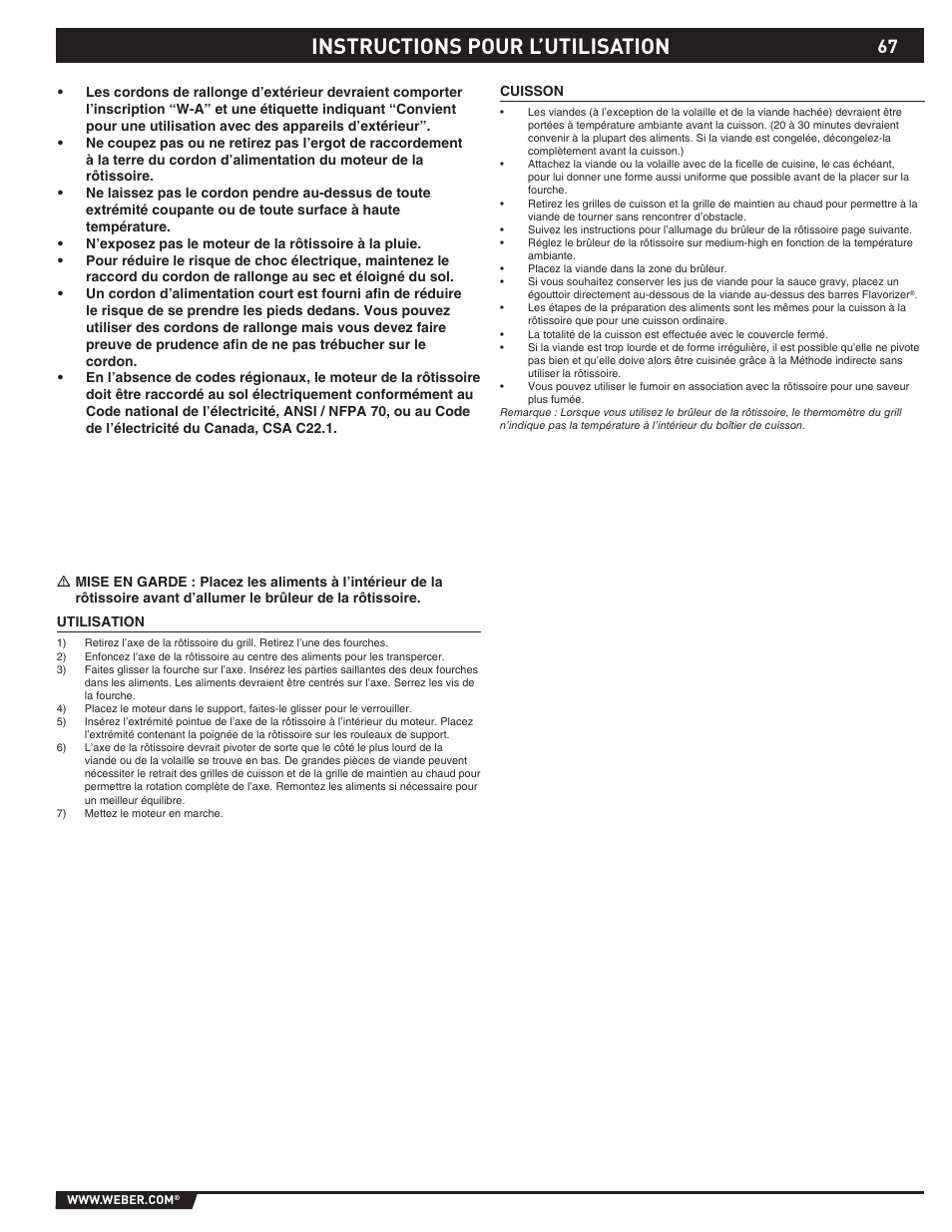 Instructions pour l’utilisation | weber 89565 User Manual | Page 67 / 76