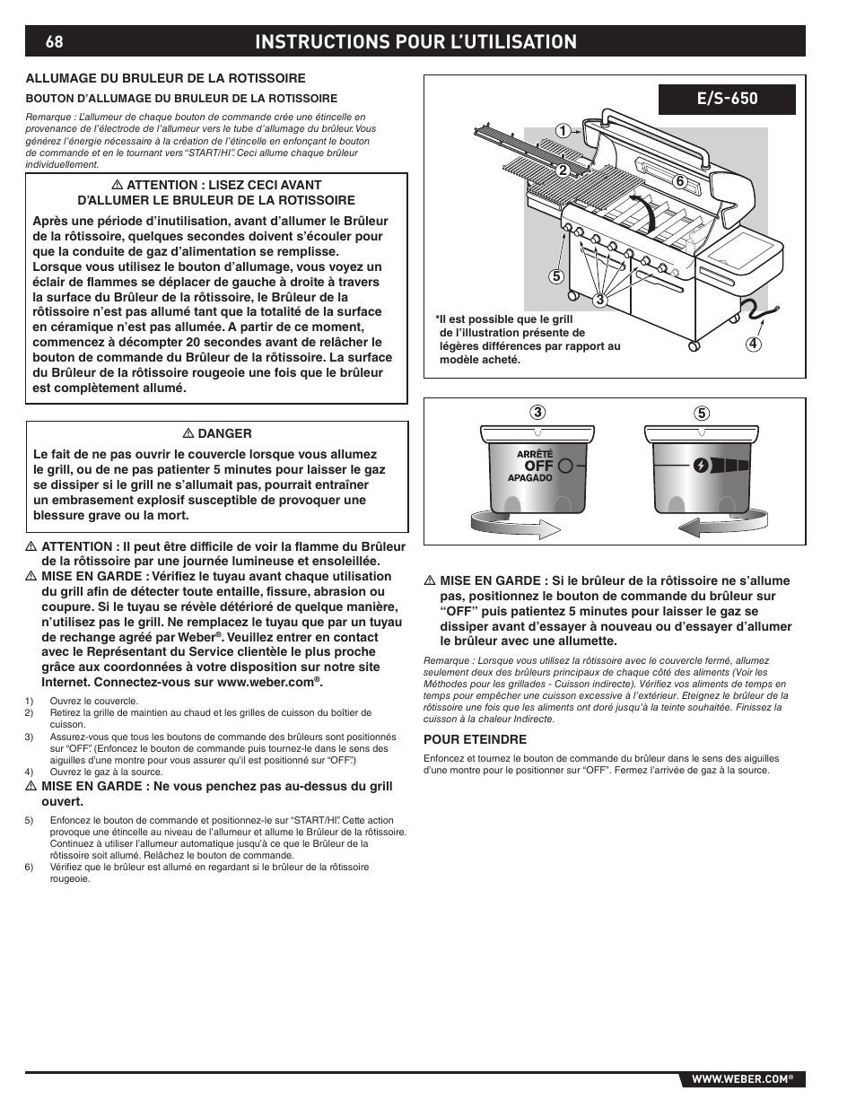 Instructions pour l’utilisation, E/s-650 | weber 89565 User Manual | Page 68 / 76