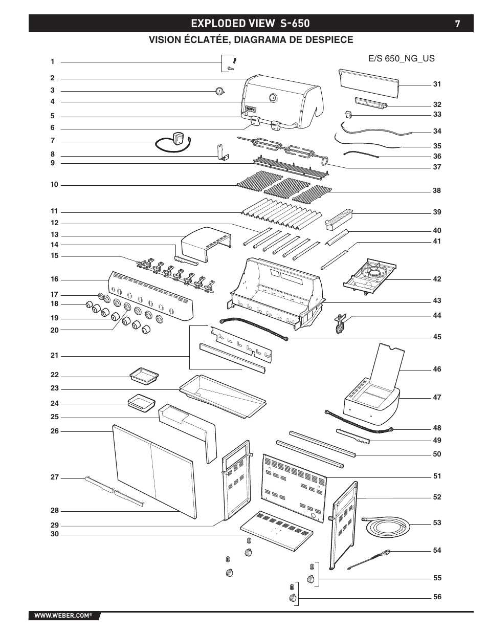 Exploded view s-650, Vision éclatée, diagrama de despiece | weber 89565 User Manual | Page 7 / 76