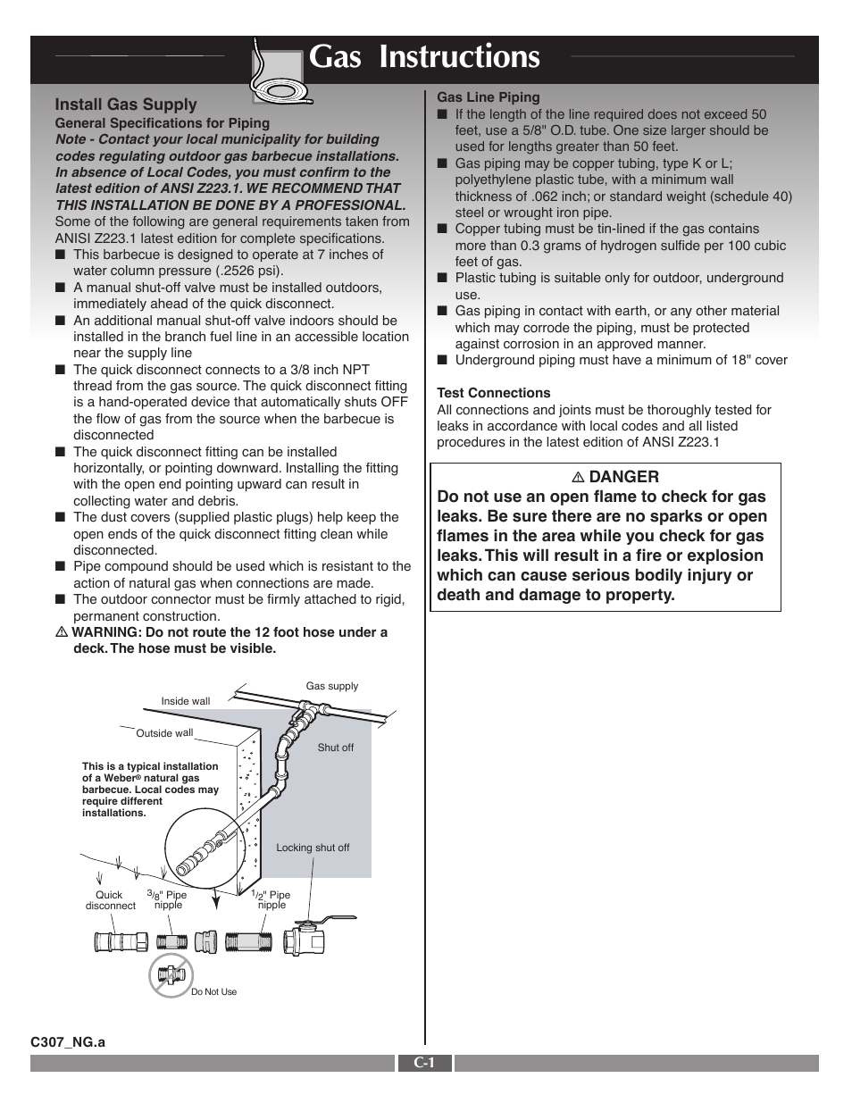 Gas instructions, Install gas supply | weber Genesis Gold B User Manual | Page 19 / 26
