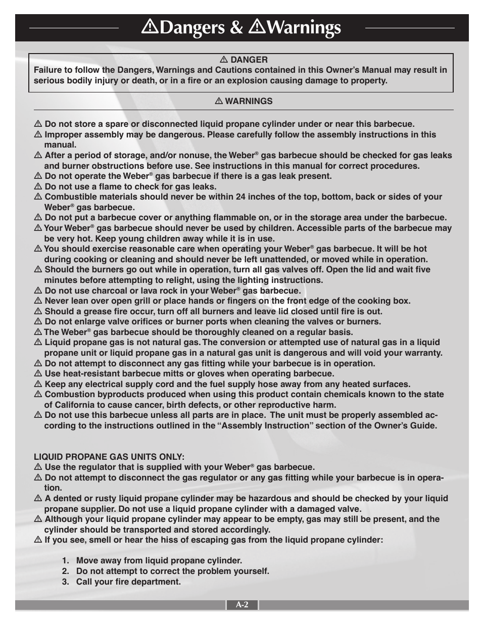 Ƽ dangers & ƽ warnings | weber Genesis Gold B User Manual | Page 2 / 26