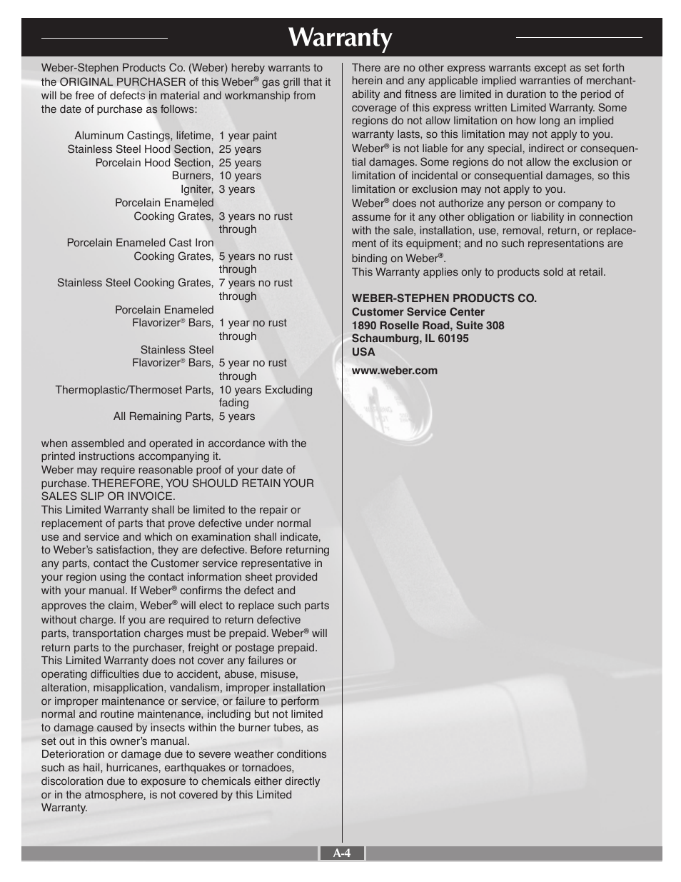 Warranty | weber Genesis Gold B User Manual | Page 4 / 26