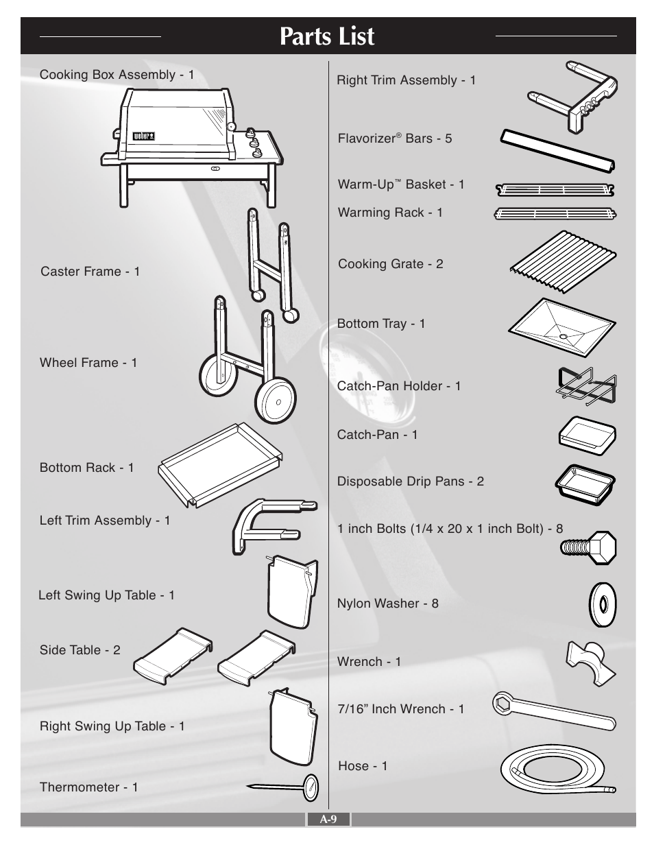 Parts list | weber Genesis Gold B User Manual | Page 9 / 26