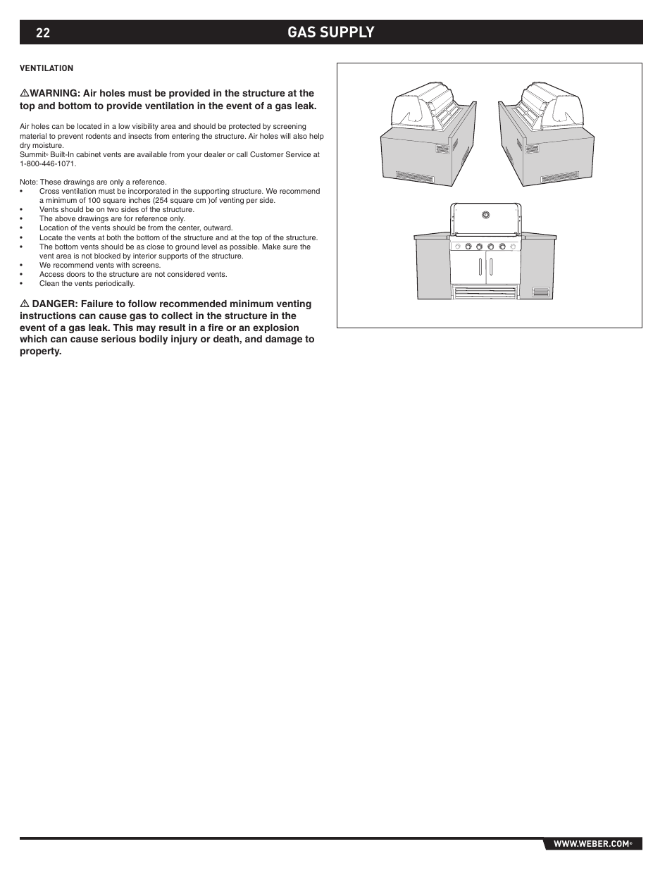 Gas supply | weber S-640 User Manual | Page 22 / 24